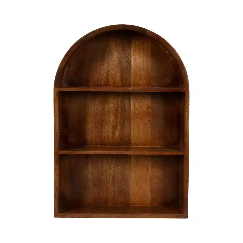 Scaffale da parete ad arco 45,7 x 66 cm, in noce marrone, in legno massello di mango con design geometrico