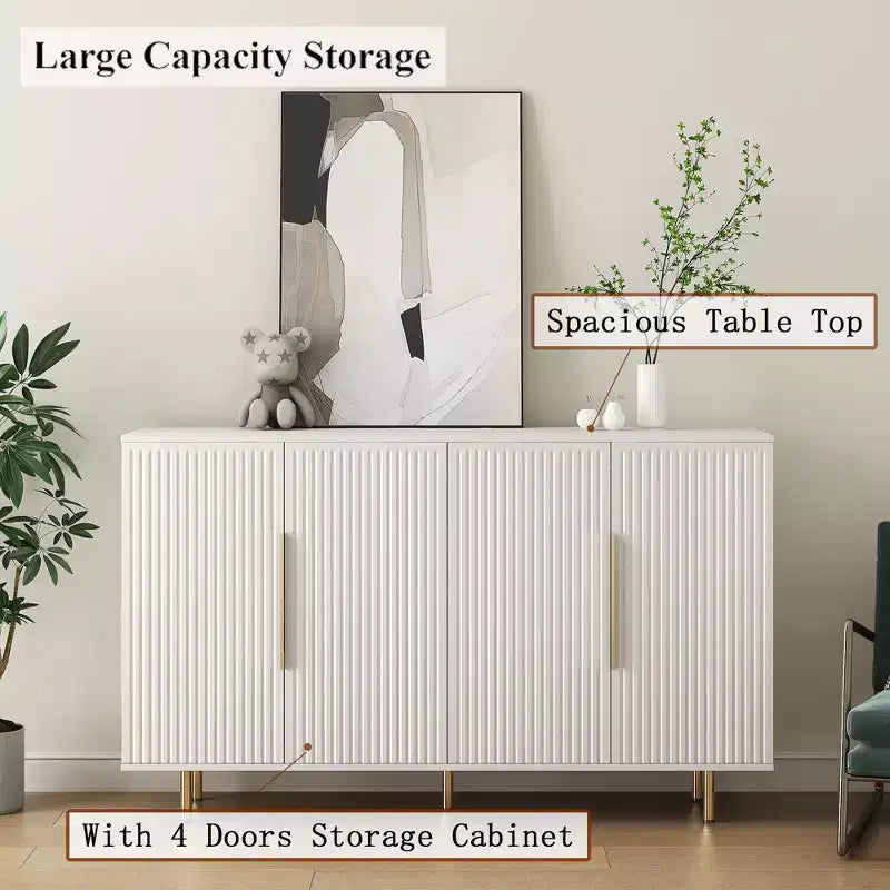 Credenza moderna a buffet scanalata con ripiani regolabili, Credenza e consolle d'accento