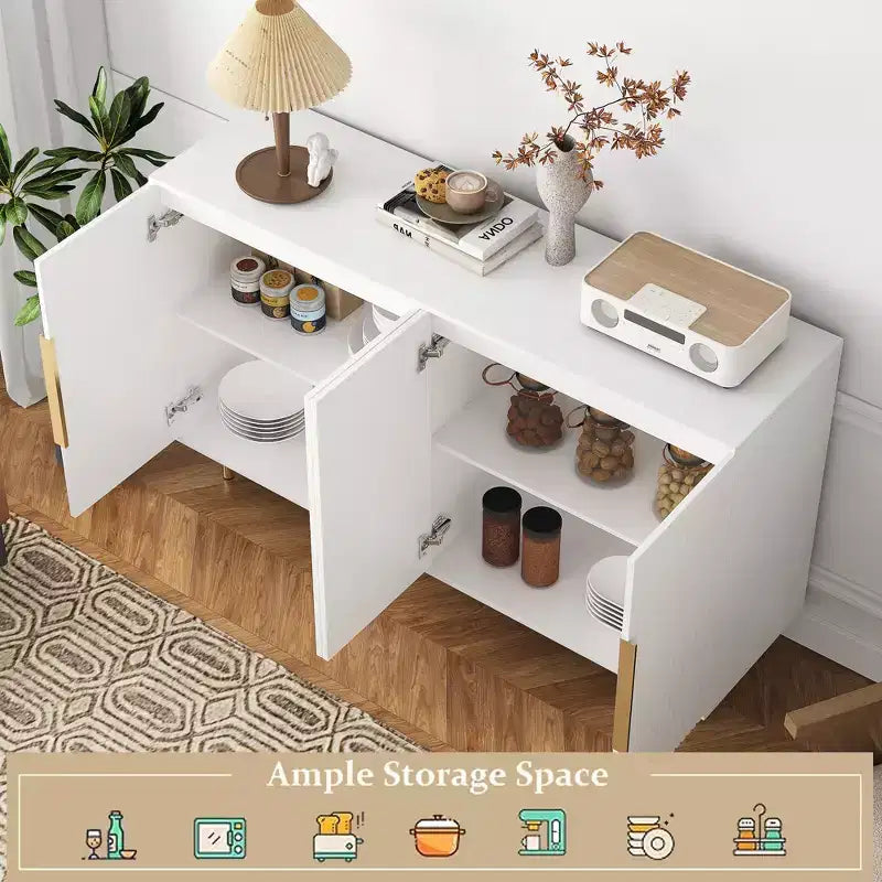 Credenza moderna a buffet scanalata con ripiani regolabili, Credenza e consolle d'accento