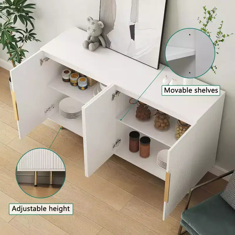 Credenza moderna a buffet scanalata con ripiani regolabili, Credenza e consolle d'accento