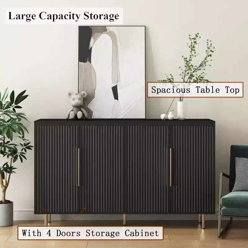 Credenza moderna a buffet scanalata con ripiani regolabili, Credenza e consolle d'accento