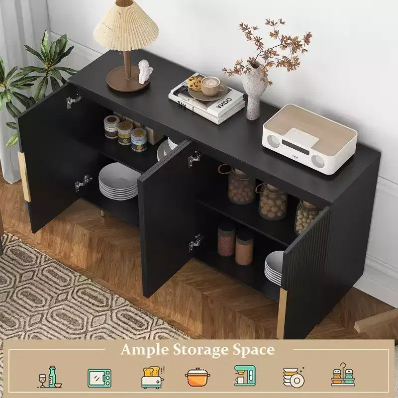Credenza moderna a buffet scanalata con ripiani regolabili, Credenza e consolle d'accento