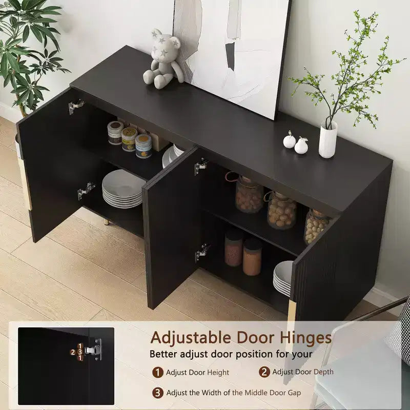 Credenza moderna a buffet scanalata con ripiani regolabili, Credenza e consolle d'accento