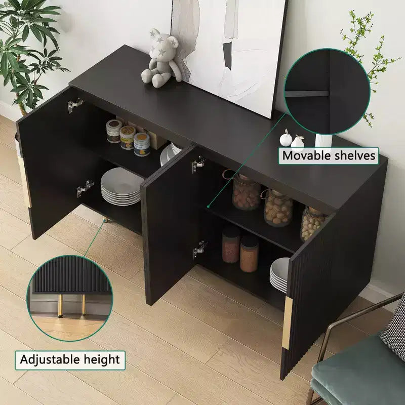 Credenza moderna a buffet scanalata con ripiani regolabili, Credenza e consolle d'accento