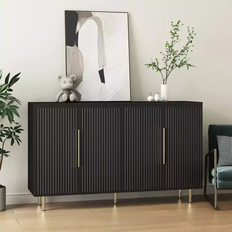 Modern Buffet Cabinet with Storage, Fluted Sideboard Large Buffet with Adjustable Shelves, Credenza, Accent Cabinet Console Table