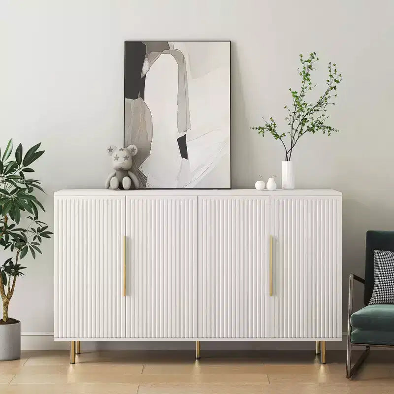Credenza moderna a buffet scanalata con ripiani regolabili, Credenza e consolle d'accento