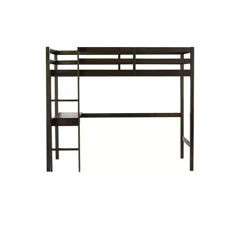 Letto a soppalco in legno di gomma matrimoniale con scaletta, sponde di sicurezza e scrivania integrata, 78,6"L x 41,4"W