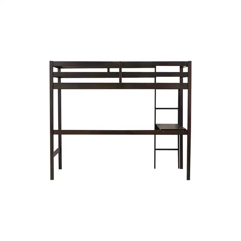 Letto a soppalco in legno di gomma matrimoniale con scaletta, sponde di sicurezza e scrivania integrata, 78,6"L x 41,4"W