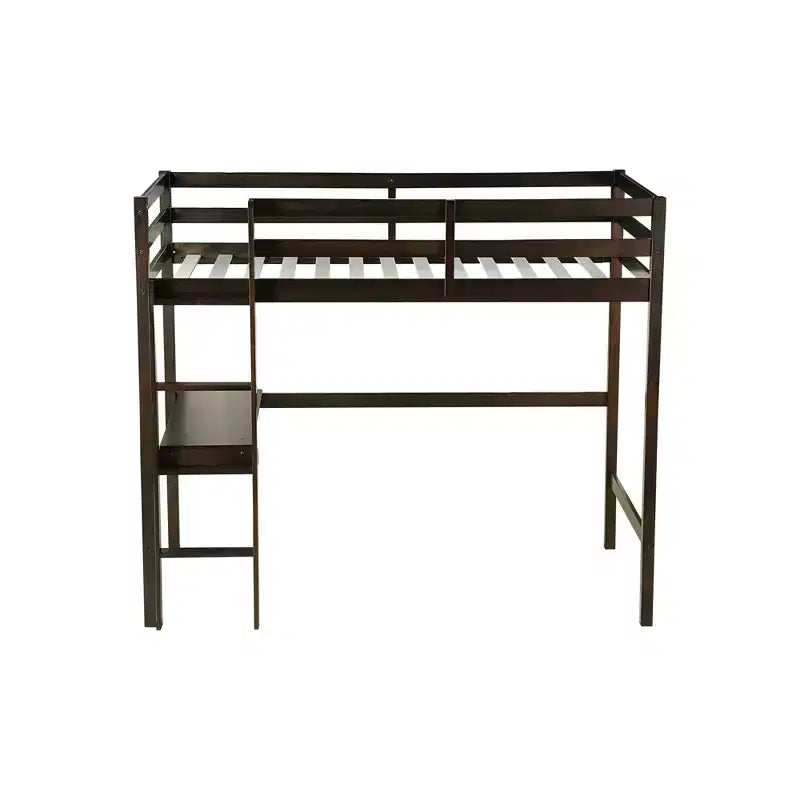 Letto a soppalco in legno di gomma matrimoniale con scaletta, sponde di sicurezza e scrivania integrata, 78,6"L x 41,4"W
