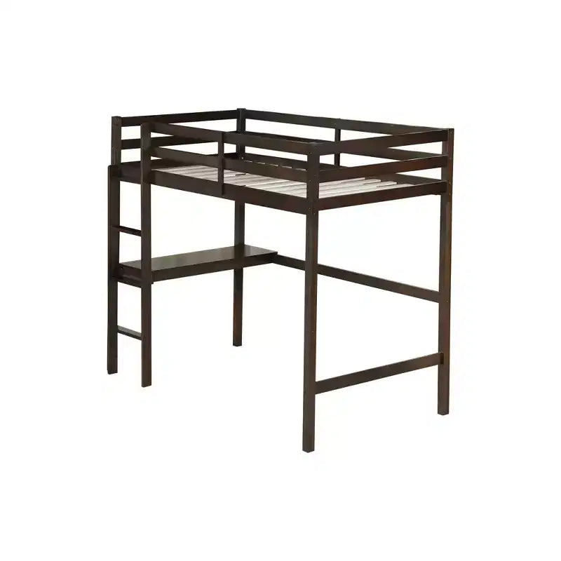 Letto a soppalco in legno di gomma matrimoniale con scaletta, sponde di sicurezza e scrivania integrata, 78,6"L x 41,4"W