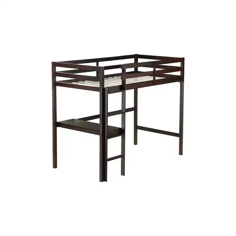Letto a soppalco in legno di gomma matrimoniale con scaletta, sponde di sicurezza e scrivania integrata, 78,6"L x 41,4"W