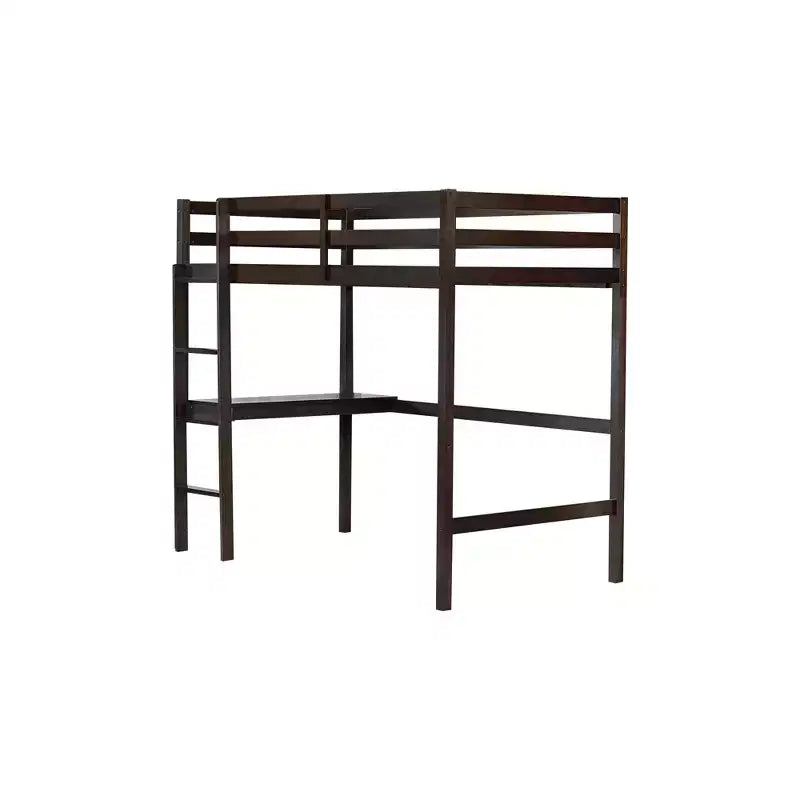 Letto a soppalco in legno di gomma matrimoniale con scaletta, sponde di sicurezza e scrivania integrata, 78,6"L x 41,4"W