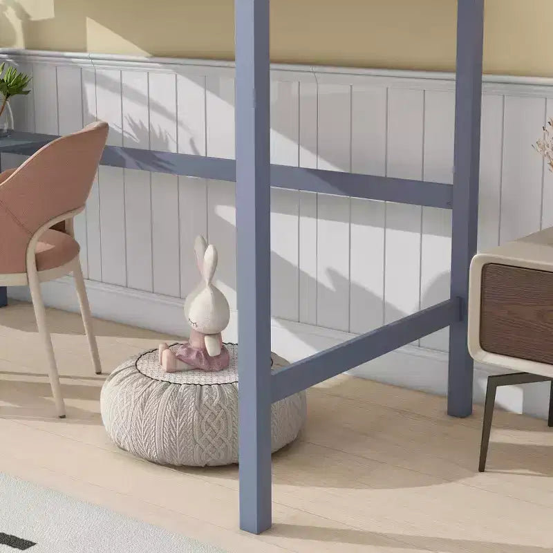 Letto a soppalco in legno di gomma matrimoniale con scaletta, sponde di sicurezza e scrivania integrata, 78,6"L x 41,4"W