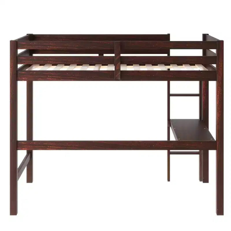 Letto a soppalco in legno di gomma matrimoniale con scaletta, sponde di sicurezza e scrivania integrata, 78,6"L x 41,4"W
