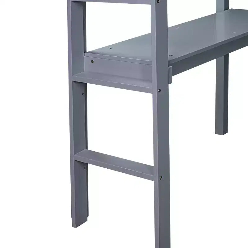 Letto a soppalco in legno di gomma matrimoniale con scaletta, sponde di sicurezza e scrivania integrata, 78,6"L x 41,4"W