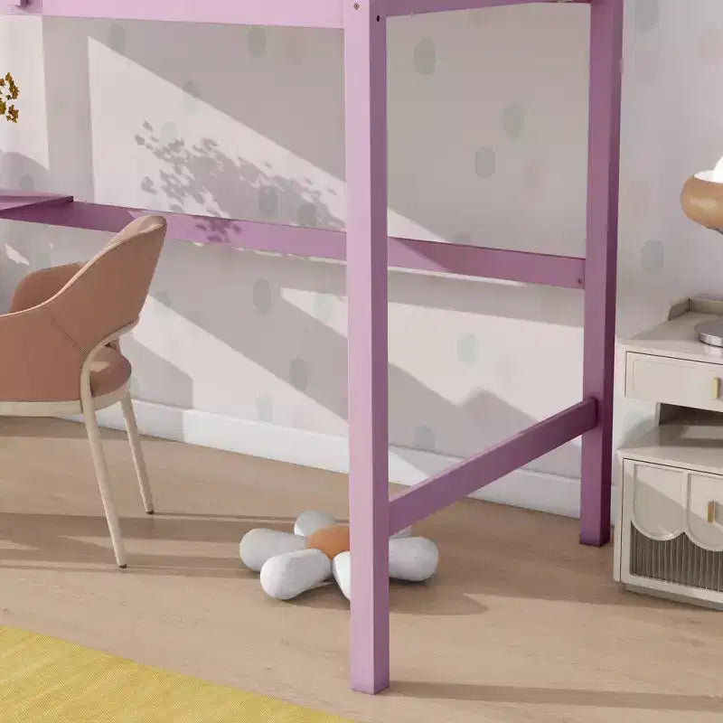 Letto a soppalco in legno di gomma matrimoniale con scaletta, sponde di sicurezza e scrivania integrata, 78,6"L x 41,4"W