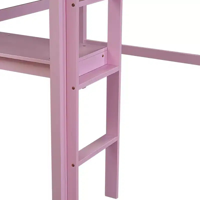 Letto a soppalco in legno di gomma matrimoniale con scaletta, sponde di sicurezza e scrivania integrata, 78,6"L x 41,4"W