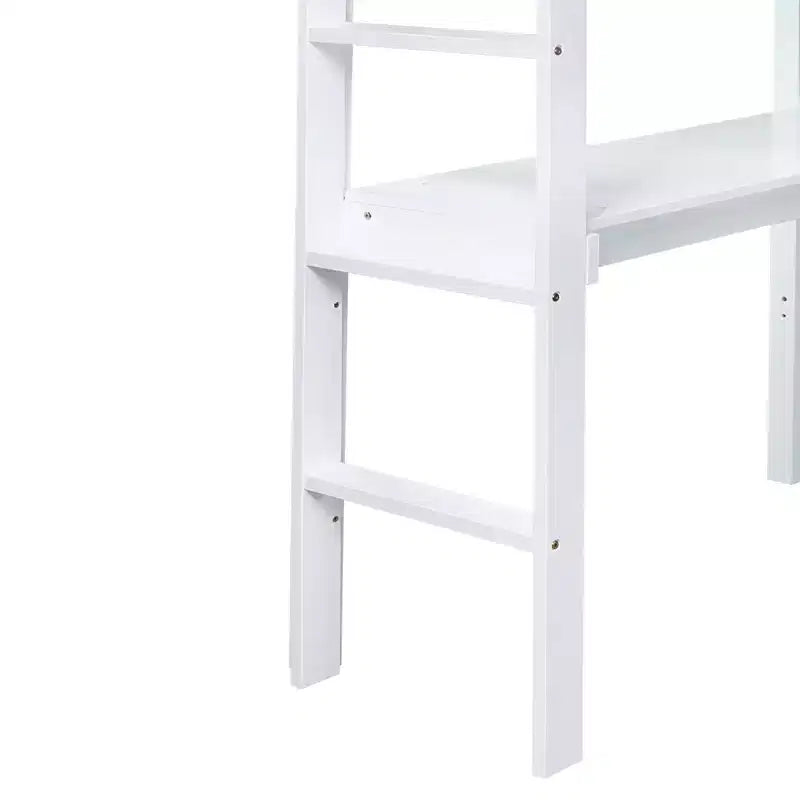Letto a soppalco in legno di gomma matrimoniale con scaletta, sponde di sicurezza e scrivania integrata, 78,6"L x 41,4"W