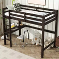 Letto a soppalco in legno di gomma matrimoniale con scaletta, sponde di sicurezza e scrivania integrata, 78,6"L x 41,4"W