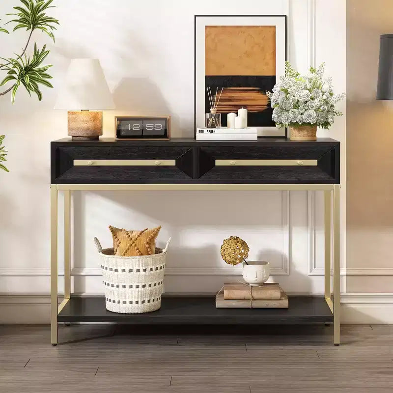 45.5W Console Table, Entryway Table with Two Drawers, Retro Hallway Table with Striking Geometric Design - ModernLuxe