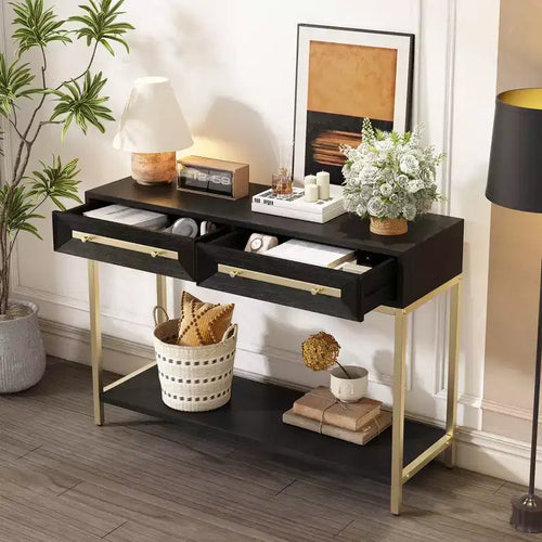 Consolle da 45.5 pollici con due cassetti, tavolo da corridoio retrò con design geometrico