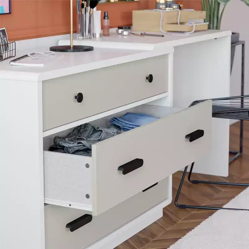 Cassettiera a 3 cassetti e Scrivania, Legno e MDF, Design Minimalista, Tortora e Bianco