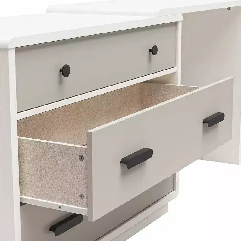 Cassettiera a 3 cassetti e Scrivania, Legno e MDF, Design Minimalista, Tortora e Bianco