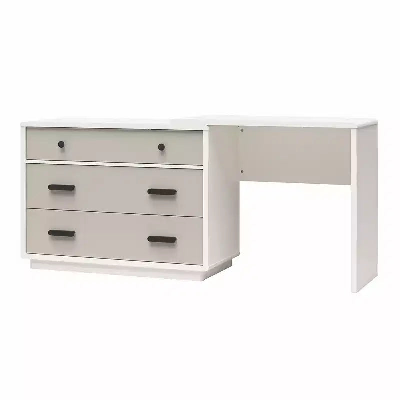 Cassettiera a 3 cassetti e Scrivania, Legno e MDF, Design Minimalista, Tortora e Bianco