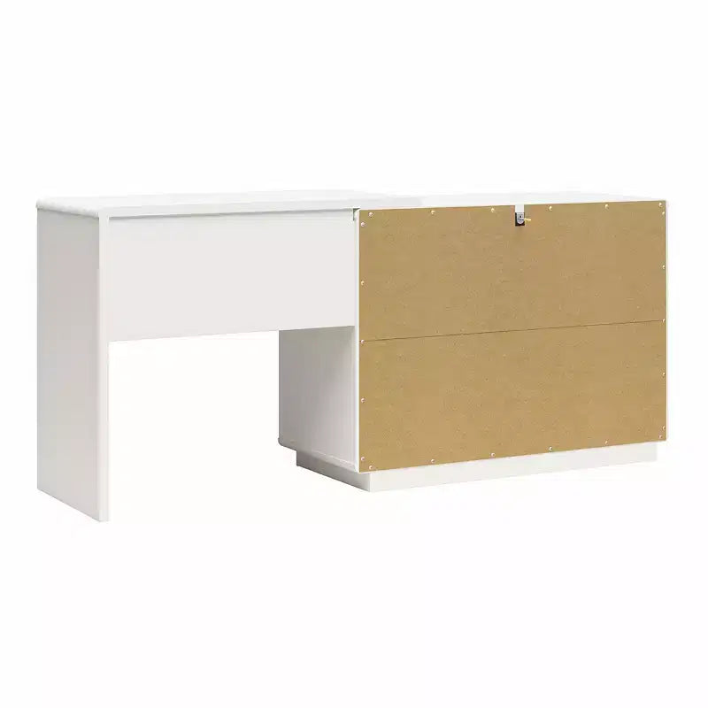Cassettiera a 3 cassetti e Scrivania, Legno e MDF, Design Minimalista, Tortora e Bianco