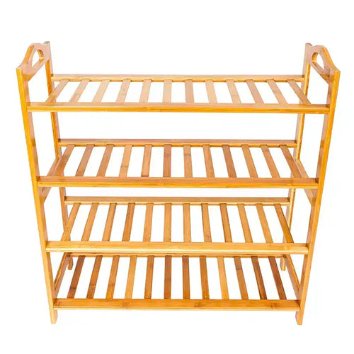 Concise 12-Batten 4 Tiers Bamboo Shoe Rack Wood Color