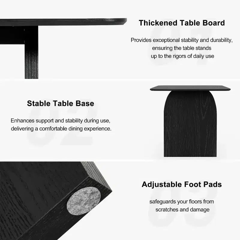 Tavolo da pranzo da fattoria 67 x 33,5 con gambe ad arco, legno massello, nero, 6 posti a sedere