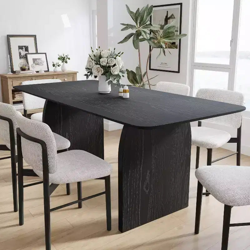 Tavolo da pranzo da fattoria 67 x 33,5 con gambe ad arco, legno massello, nero, 6 posti a sedere