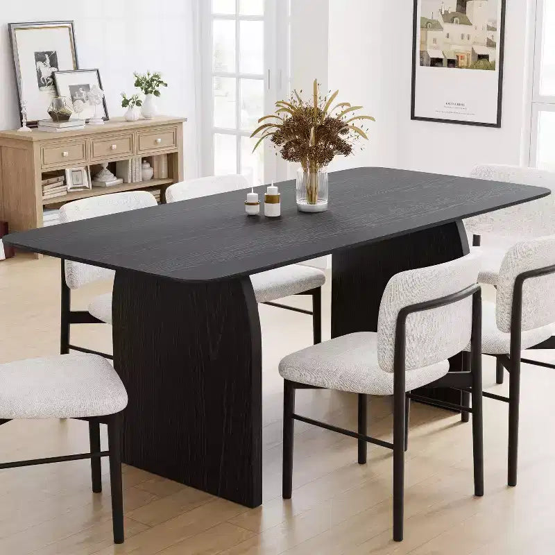Tavolo da pranzo da fattoria 67 x 33,5 con gambe ad arco, legno massello, nero, 6 posti a sedere