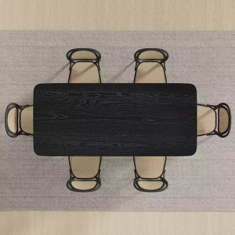 Tavolo da pranzo da fattoria 67 x 33,5 con gambe ad arco, legno massello, nero, 6 posti a sedere