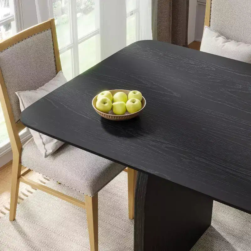 Tavolo da pranzo da fattoria 67 x 33,5 con gambe ad arco, legno massello, nero, 6 posti a sedere