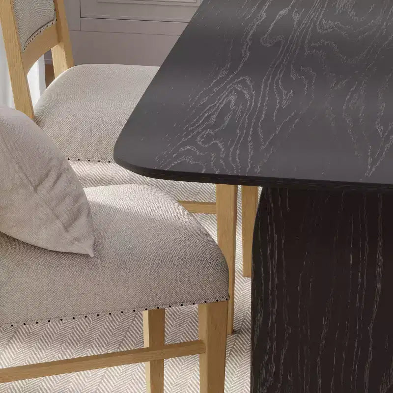 Tavolo da pranzo da fattoria 67 x 33,5 con gambe ad arco, legno massello, nero, 6 posti a sedere