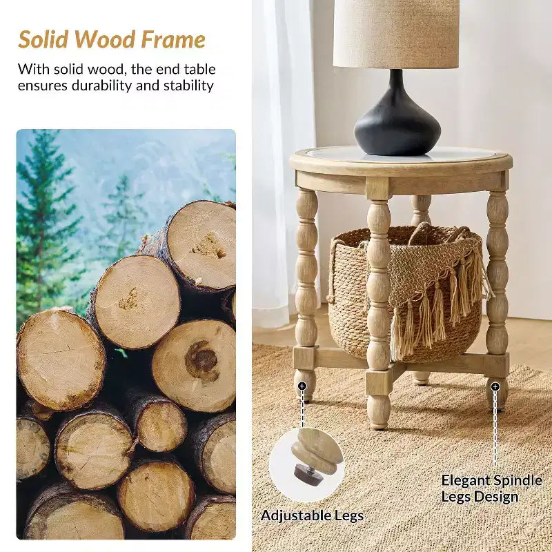 Tavolino in stile rustico con piano effetto marmo e gambe tornite, in legno massello