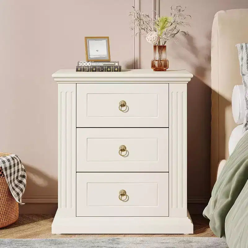 Lantine 3-Drawer Nightstand, Modern Bedside Table with Storage Drawers, Wood Side End Table for Bedroom, Beige
