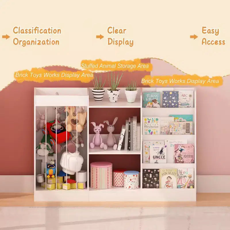 Libreria per bambini e contenitore per giocattoli con ripiani frontali per libri