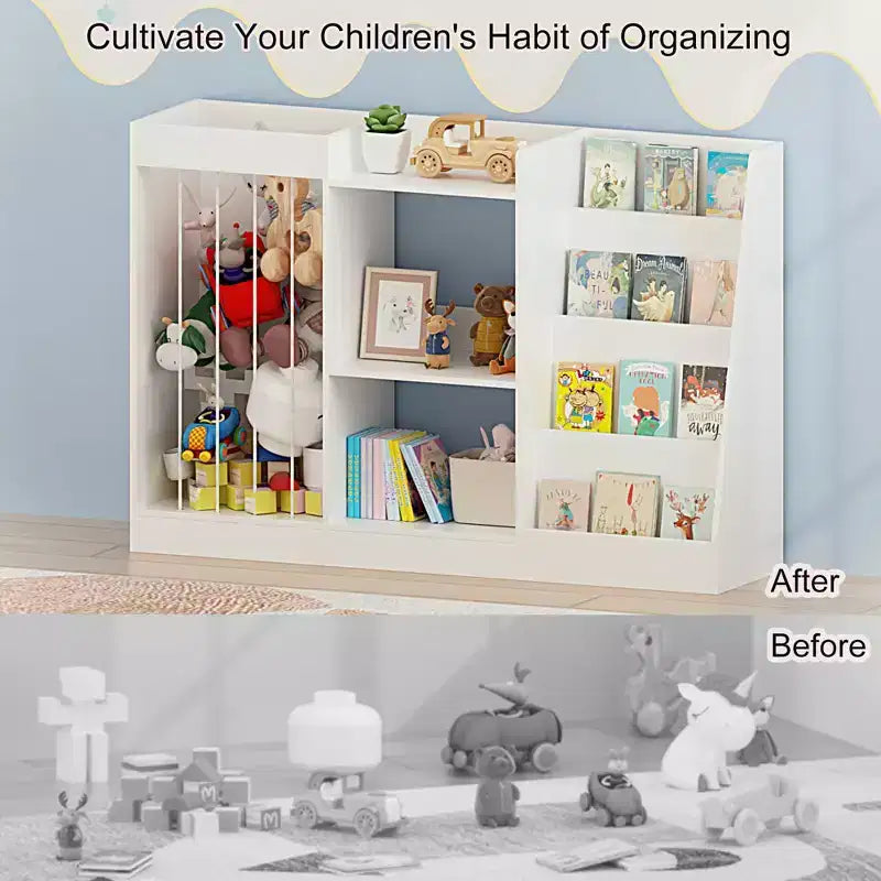 Libreria per bambini e contenitore per giocattoli con ripiani frontali per libri