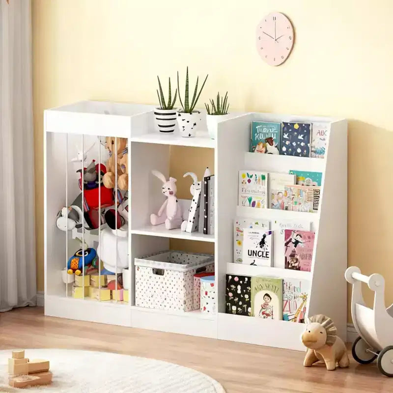 Libreria per bambini e contenitore per giocattoli con ripiani frontali per libri