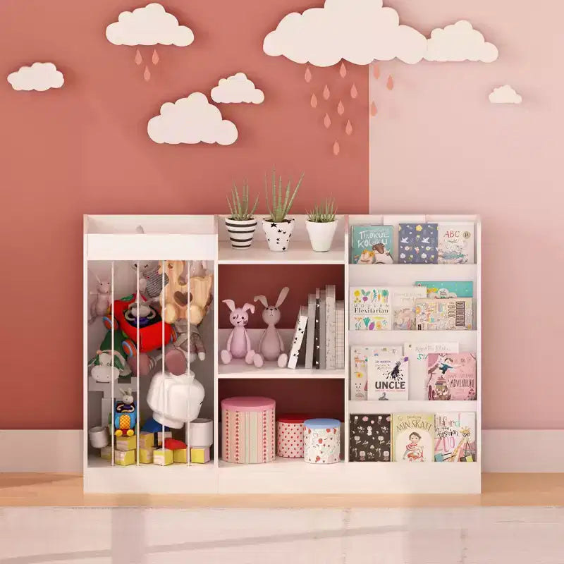 Libreria per bambini e contenitore per giocattoli con ripiani frontali per libri