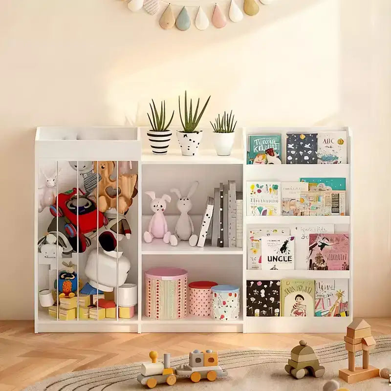 Libreria per bambini e contenitore per giocattoli con ripiani frontali per libri