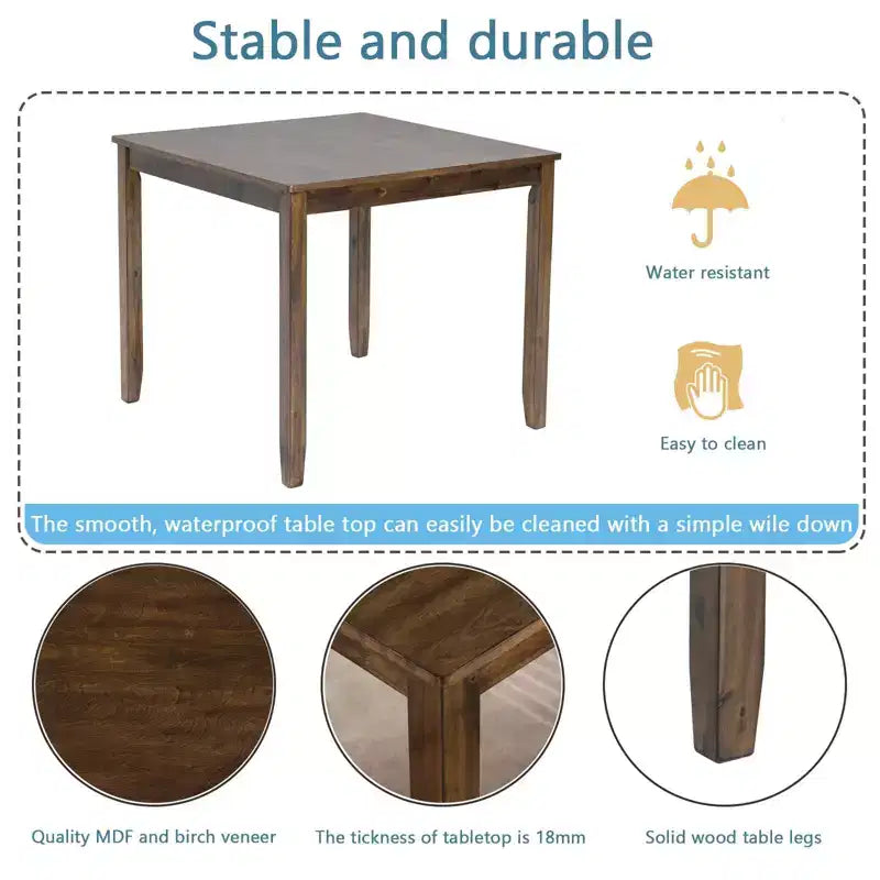 Tavolo da pranzo quadrato in legno di noce per 4 persone, 87,6 cm L x 87,6 cm P x 76,2 cm H – Solo tavolo