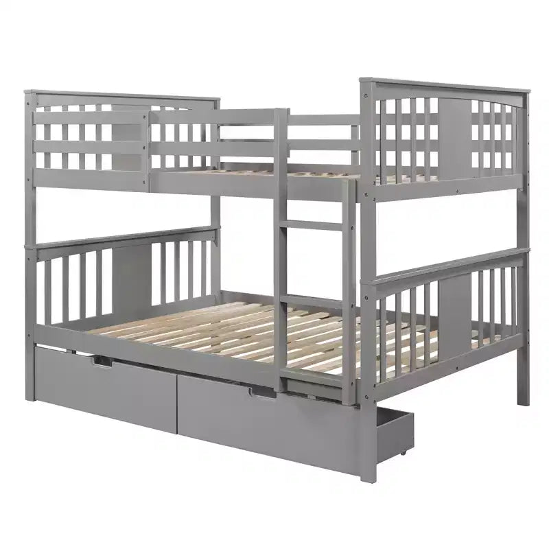 Letto a castello in legno completo su completo con 2 cassetti portaoggetti sotto il letto, grigio