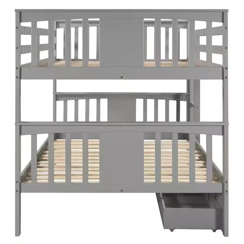 Letto a castello in legno completo su completo con 2 cassetti portaoggetti sotto il letto, grigio