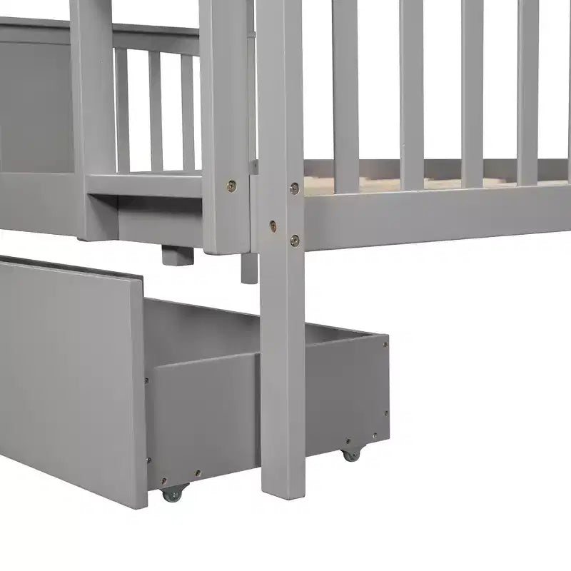 Letto a castello in legno completo su completo con 2 cassetti portaoggetti sotto il letto, grigio