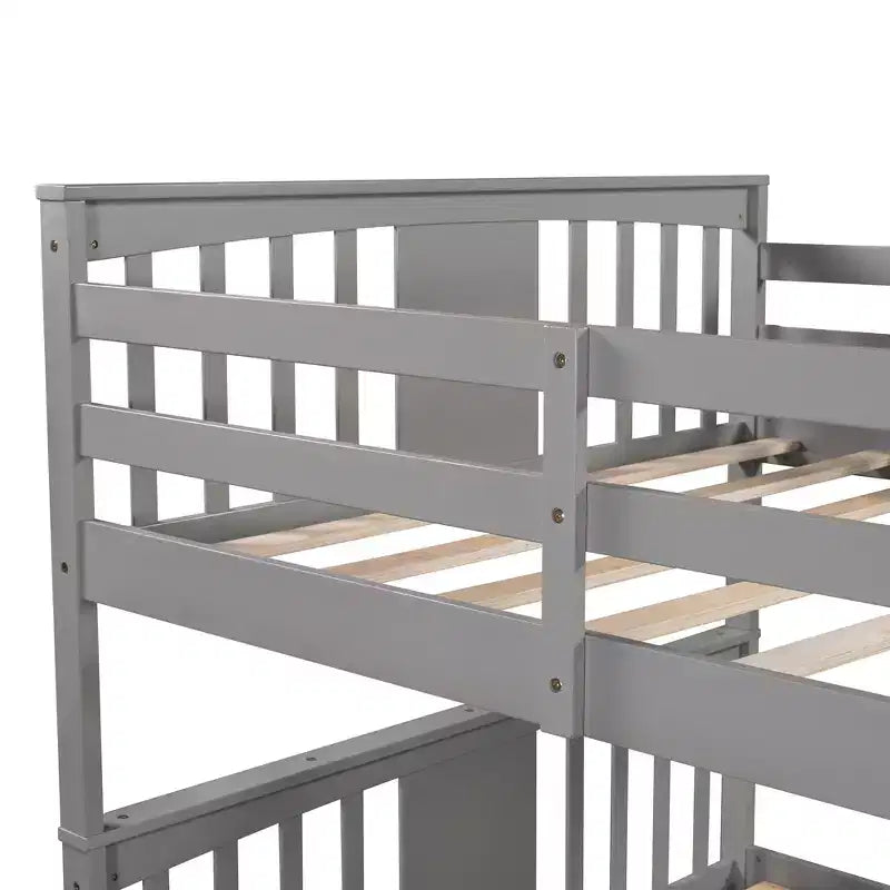 Letto a castello in legno completo su completo con 2 cassetti portaoggetti sotto il letto, grigio