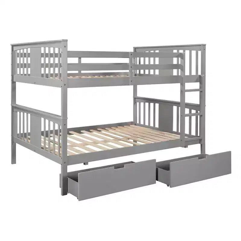 Letto a castello in legno completo su completo con 2 cassetti portaoggetti sotto il letto, grigio