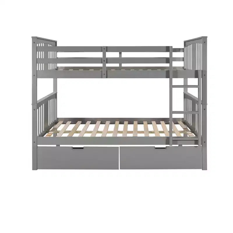 Letto a castello in legno completo su completo con 2 cassetti portaoggetti sotto il letto, grigio